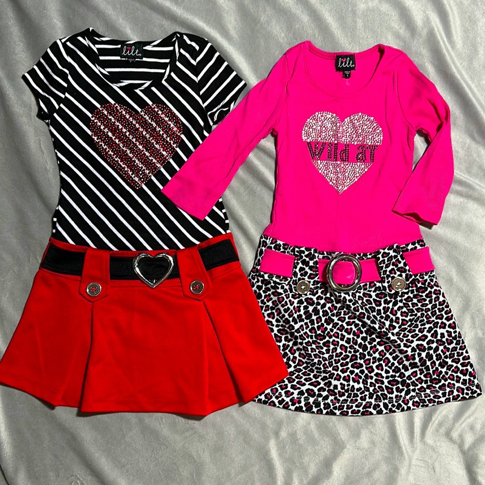 Lilt brand 5T dresses with bedazzled hearts and a belt